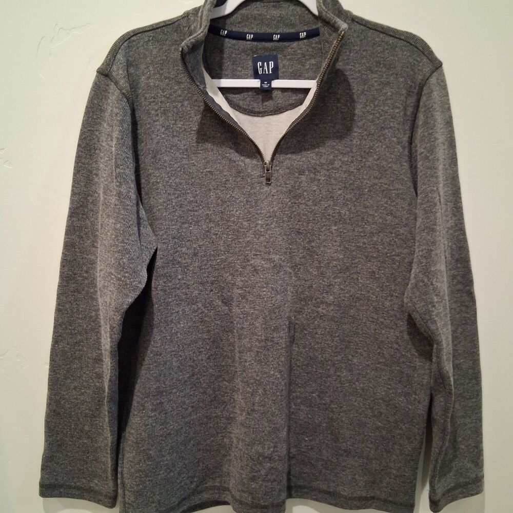 Gap Sweater Men's Size M Charcoal Gray Pullover 1/4 Zip Long Sleeve CottonBlend